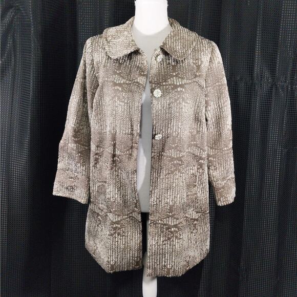 CARMEN MARC VALVO! TAUPE, CREAM, BLACK, GOLD PEARL & JEWEL BUTTON JACKET! SZ M - Picture 3 of 11